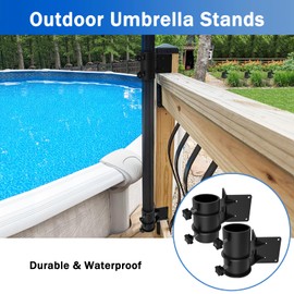 Fengone Heavy Duty Patio Umbrella Holder Corner Mount Umbrella Clamp Mount Bracket Stainless Steel Umbrella Deck Mount for Railing or Deck in Patio and Courtyard Fits Max OD 2"(2 Pcs, Black)
