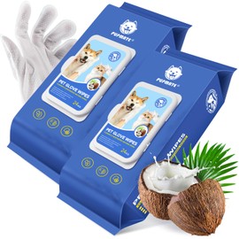 PUPMATE Pet Cleaning Glove Wipes for Dogs & Cats, Hypoallergenic Deodorizing Disposable No-Rinse Grooming Wipes, Wipes, Perfect for Pet Dry Cleaning, Daily Care and Travel, Coconut Scent, 48 pcs
