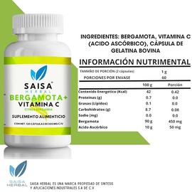 Bergamota Cítrica Y Vitamina C 120 Cápsulas Saisa Herbal