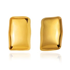 CETVLY Large Thick Rectangle Ear Stud Earrrings for Women,Oversized Chunky Geometric Minimalist Stainless Steel 18K Gold Plated Earrings,Non Tarnish Statement Trending Jewelry(sh gold)