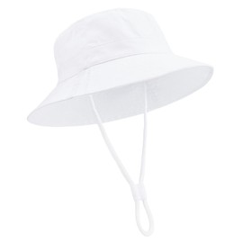 UPF 50+ Sun Hat Toddler Wide Brim Bucket Hats Baby Boy Cute Summer Protection Beach Adjustable Caps for Girl, White 6-12 Months