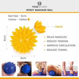 Yoga Studio Spikey Massage Ball – Yellow, 6cm Stress Ball for Trigger Point Therapy, Myofascial Release, Plantar Fasciitis. Therapeutic Accessories