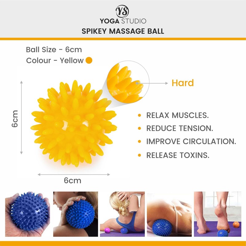 Yoga Studio Spikey Massage Ball – Yellow, 6cm Stress Ball