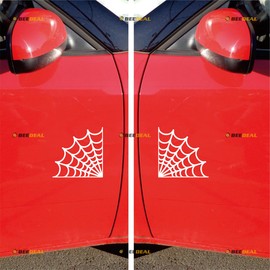 Corner Spider Web Cobweb Decal Vinyl Sticker - Mirror Images Reversed - Pair White 3 Inches No Background Die Cut for Car Boat Laptop Cup