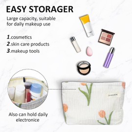 ZUNGGWOK Floral Makeup Bag Cosmetic Bag for Women,Large Capacity Purse Travel Bags Toiletry Bag with ZIpper Makeup Pouch (Tulip)