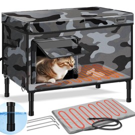 IPOW Extra Large Heated Cat House for Outside 6 Layers Ultra Sturdy Cat Houses for Outdoor Cats, 100% Waterproof with 900D Oxford Fabric & Fully Insulated Weatherproof Heated Plush Pad