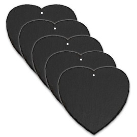 mtb more energy Slate Sign Plate Heart [Pack of 5] - 10 x 10 cm with Hole - Heart Shape - DIY - for Writing or Engraving Yourself for Gifts, Crafts, Household, Garden