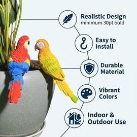 Yungeln 2 Pack Parrot Garden Decor Hanging Parrot Statue,Cute Garden Parrot Outdoor Decor for Flower Pots, Indoor Shelf & Patio, Funny Parrot Ornament Gift for Flower Pot Garden Decor