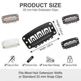 40Pcs Hair Extension Clips, 32mm 6-Teeth U Shape Snap Wig Clips for Women, Mixed Colors Metal Hair Clips for DIY Clip-in Extensions, Wigs, Wefts, Hairpieces and Hair Accessories