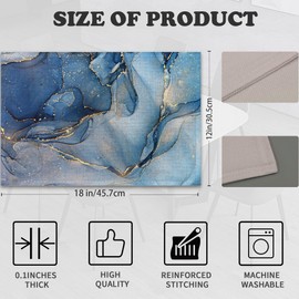Blue Gold Marble Placemats Set of 6,Abstract Heat Resistant Table Mats Washable Place Mats for Party Kitchen Farmhouse Home Dining Holiday Decor 12x18 Inch