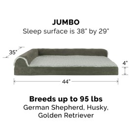 Furhaven Pet Bed for Dogs and Cats - Two-Tone Faux Fur and Suede L-Shaped Chaise Memory Foam Dog Bed, Removable Machine Washable Cover - Dark Sage, Jumbo (X-Large)