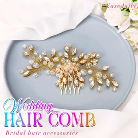 Easedaily Crystal Bride Wedding Hair Comb Silver Rhinestone Bridal Hair Pieces Hair Accessories for Women and Girls (B-gold)