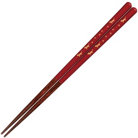 Sunlife H-06157 Chopsticks, Dishwasher Safe, Adult, Short, 8.3 inches (21 cm), Tenmaru Cat Sanpo, Natural Wood, Red, Made in Japan
