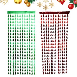 Satiskid 2 PCS Christmas Door Tinsel Curtain, 1 x 2m Christmas Tree Fringe Backdrop Hanging Streamer, Red & Green Door Curtain, Shimmer Curtain, Xmas Party Photo Backdrop, Christmas Decorations