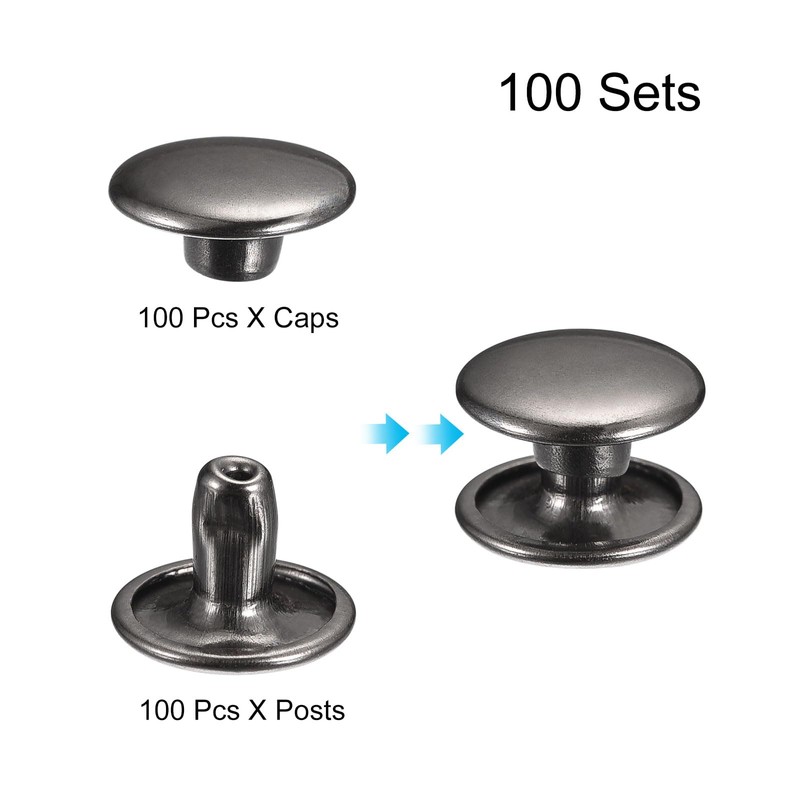sourcing map 100 Sets Leather Rivets, 12x8mm Double Cap Rivets