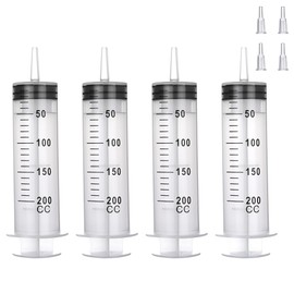 4 Pack 200mL Syringes with Tip Adapter, Large Plastic Garden Syringe for Liquid, Scientific Labs, Pet Feeding, Irrigation,Oil or Glue Application