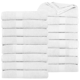 Ample Decor Bath Towels Pack of 16 600 GSM 100% Cotton, Absorbent Soft Premium Quality for Bathroom, Hotel, Spa, Gym, Kitchen - White - 30 X 54 Inch