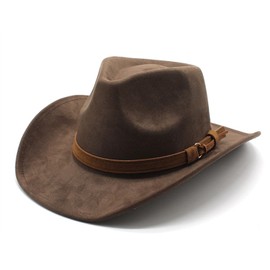 CCAKXCJJ Unisex Western Suede Cowboy Cowgirl Hat Classic Wide Brim Fedora Hat for Men &Women 197-Brown