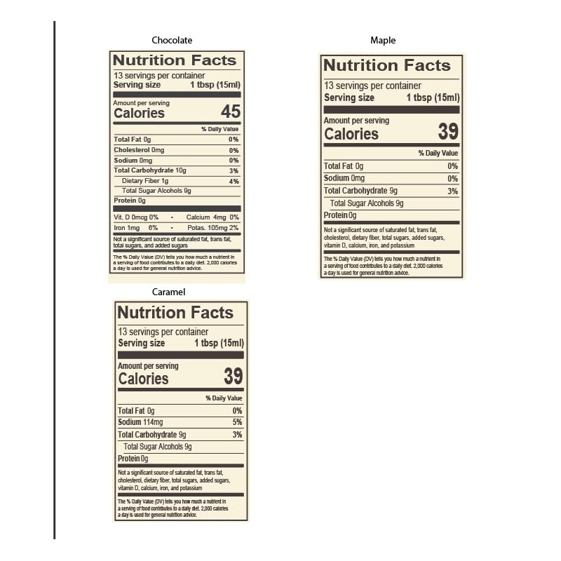 NuNaturals Pourable Maple, Caramel, Chocolate Stevia Syrup, Sugar-Free Syrup 6.6oz