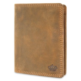 Baur Men's Wallet Genuine Buffalo Leather Wallet with RFID Protection Wallet Portrait Format Wallet with Coin Compartment Wallet with Many Card Slots, brown, Portrait format with press stud inside