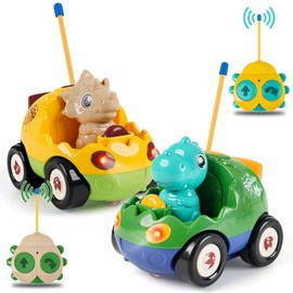 INSFUN Remote Control Dinosaur Car Toys for Toddler Kids - Best Birthday Gifts for Boys Ages 2 3 4 5 Years Old, 2-Pack Toys for Toddlers 18+ Months with Lights and Music