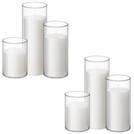 Shihanee Set of 6 Pillar Candles and Glass Cylinder Vases Clear Cylinder Candle Holders for Slim Tall Pillar Candles Wedding Centerpieces(3.4'' x 4.7", 7", 9.8",White)