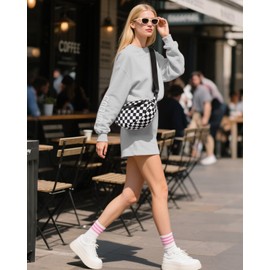 Crescent Bags for Women Small Crossbody Bag Nylon Sling Bag Purse with Adjustable Strap for Travel Daily (black and white checkered)