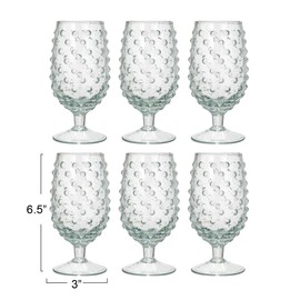 Creative Co-Op Glass Hobnail Stemmed Drinking Glass, Clear, Set of 6
