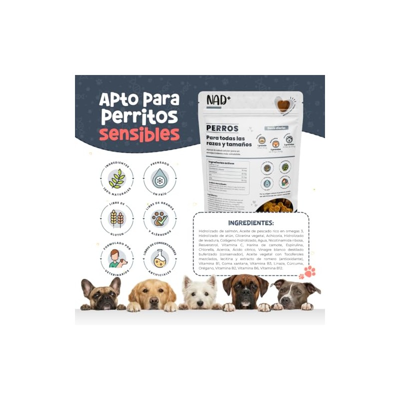 Waggys NAD+, Suplemento Antiedad y Longevidad para Perros, 60 pzs