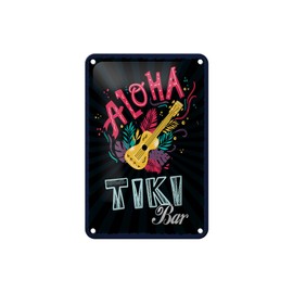 Femer Blechschild Hinweis 20x30 cm Aloha Tiki Bar Gitarre Deko Schild
