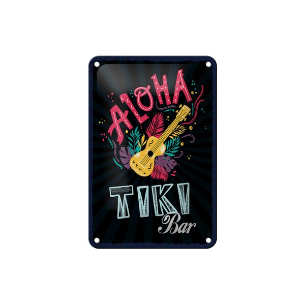 Femer Blechschild Hinweis 20x30 cm Aloha Tiki Bar Gitarre Deko