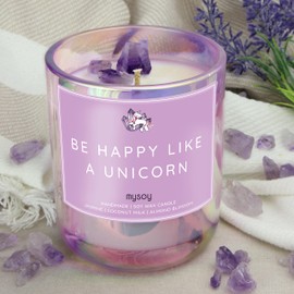 Edelstein Duftkerze mit Einhorn Spruch | Handgemacht aus Sojawachs | In Geschenkbox | BFF Geburtstag Valentinstag Geschenk für Sie Freundschaft Freundin Deko Kerze gute Laune |Jasmin-Kokos