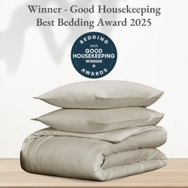California Design Den 3 Pc 100% Cotton Duvet Cover Set Queen Size/Full Size - Winner Good Housekeeping Best Bedding Awards 2025, 400 Thread Count Sateen, Button Closure, Corner Ties -Beige