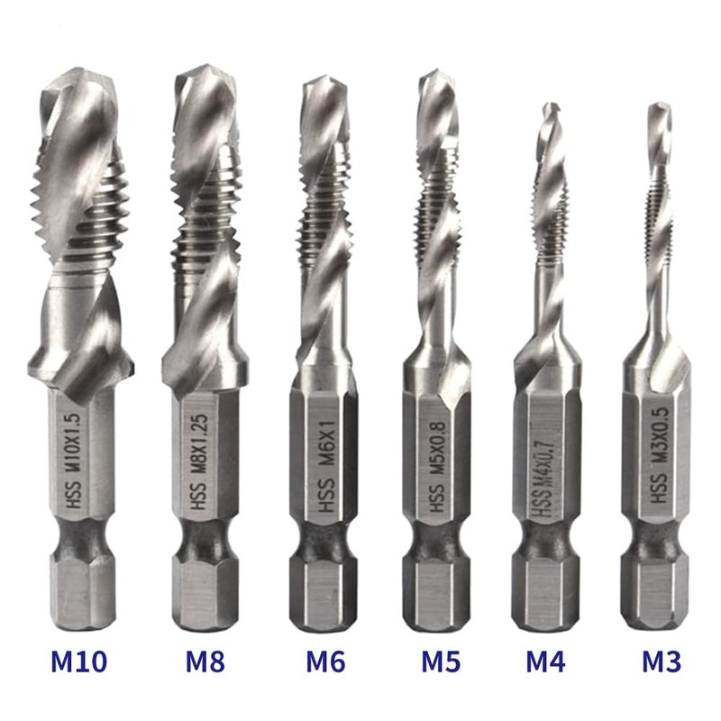 Tap Drill Set, Hexagonal Shaft, Set of 6, For Stainless