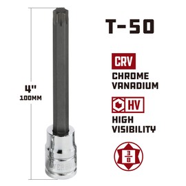 Powerbuilt - 3/8" Drive T-50 Extra Long Hex Bit Socket, Hand Tools, Sockets - Hex Bit, Sockets - 3/8" Drive (642346)