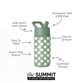 Simple Modern Kids Summit Water Bottle with Straw Lid | 14oz Stainless Steel Cup Insulated Tumbler for Toddlers, School | Sage Florals