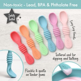 PrimaStella Silicone Chew Spoon Set for Babies and Toddlers | Safety Tested | BPA Free | Microwave, Dishwasher and Freezer Safe