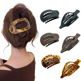 Flat Claw Clips for Women, Large Matte Hair Clips, Faux Tortoise Shell Pattern, Non-Slip Hair Accessories for Thick & Thin Hair (6 Pack)