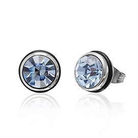 Chic-Net Brass Rubber Ring 10 mm Round Faceted Crystal Silver Stud Earrings – Nickel Free Colorful blue
