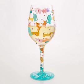 Enesco Lolita Woof it Up Dogs and Hearts Hand-Painted Artisan Wine Glass, 15 Ounce, Multicolor