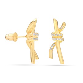 LeCalla 925 Sterling Silver 14K Gold-Plated CZ Knot Bar Stud Earring|Genuine Sterling Silver Back Earrings|Love Knot Stud Earrings for Women Teen