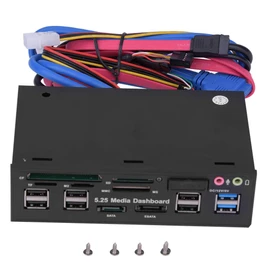 TCC-QL5E 5.25 Inch PC Multifunction Dashboard Media Front Panel, with SATA e-SATA Dual USB 3.0 6 Port USB 2.0 Audio Ports and Five-in-one Card Reader (SD/MMC/CF/MS/TF / M2)