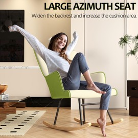 VIRRMO Glider Rocking Chair Nursery Comfy Accent Chair with High Back Faux Leather Living Room Chairs Color Button Tufted Armchair Reading Chair for Bedroom Nursery Office, Cream+Apple Green