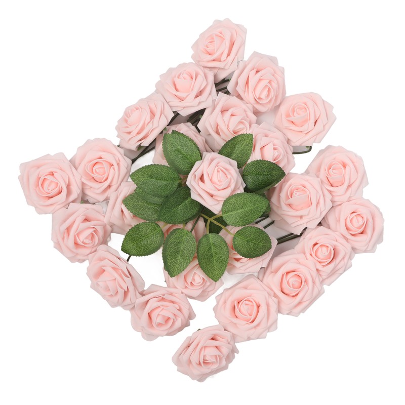 25pcs Artificial Roses Light Pink Fake Bulks Box for DIY
