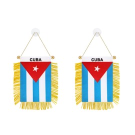 Rotenl 2 Pack Cuba Window Small Mini Hanging Flag, 3 X 5 Inch Cuban Car Flag Banner with Golden Fringy Tassel and Suction Cup, Wall, Door and Rearview Mirror Decor (Cuba)