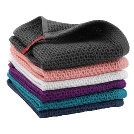INFICRIME 6 Pack Waffle Weave Kitchen Dish Cloths, 100% Cotton Ultra Soft Absorbent Quick Dry Dish Towels for Kitchen Cleaning, 12 x 12 Inches Kitchen Essentials, 6 Color Set