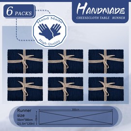 Pack of 6 Cheesecloth Table Runners Navy Blue, 55 x 300 cm Dark Blue Gauze Fabric Boho Table Runner Cheesecloth Table Runner Wedding Tablecloth for Wedding Party Bridal Shower Table Decoration