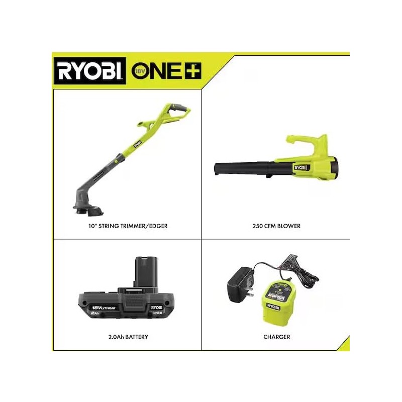 RYOBI ONE+ 18V Cordless String Trimmer/Edger and Blower/Sweeper Combo Kit