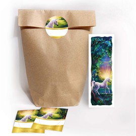 JuNa-Experts Bookmark + Gift Bags + Stickers Unicorn Party Bag Guest Gift at Birthday Children's Birthday Party Princess Party Girl Christening Wedding