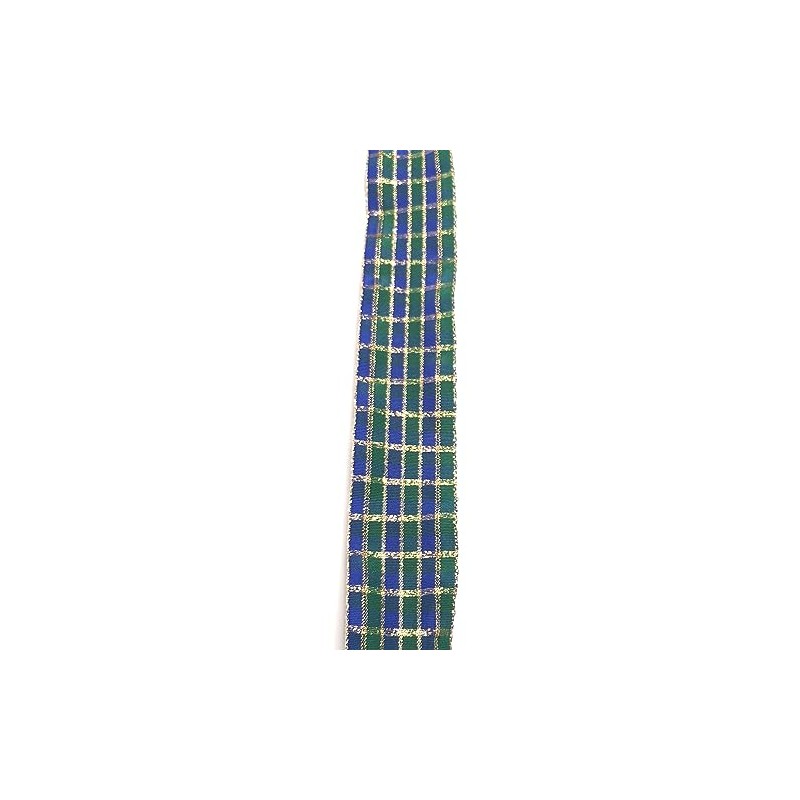 Ribbon 25 m x 40 mm Blue Green Gold Checked